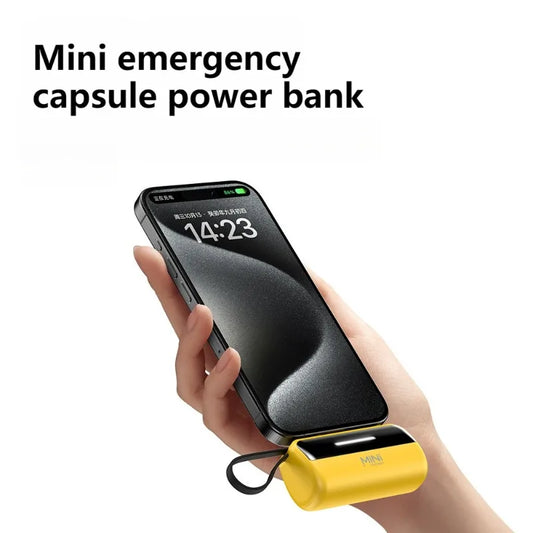 5000mAh Fast Charging Power Bank - Portable Charger with Built-In USB-C Cable for All Phones