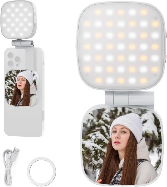 MagSafe Ring Light for iPhone - Magnetic Selfie Light with Mirror & Stand for Photos & Video