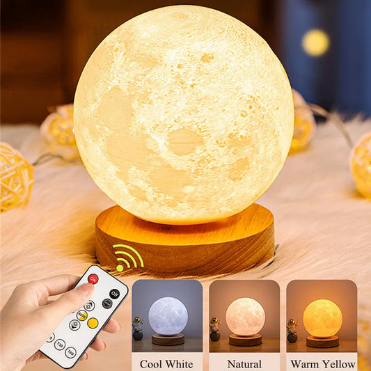 3D Rotating Moon Lamp - Magnetic Floating Effect Night Light