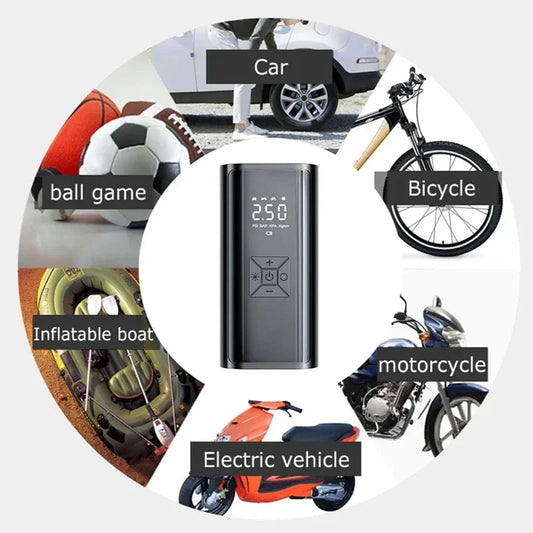 Smart portable air pump for car, bicycle, motorcycle, electric vehicle, inflatable boat, and sports balls