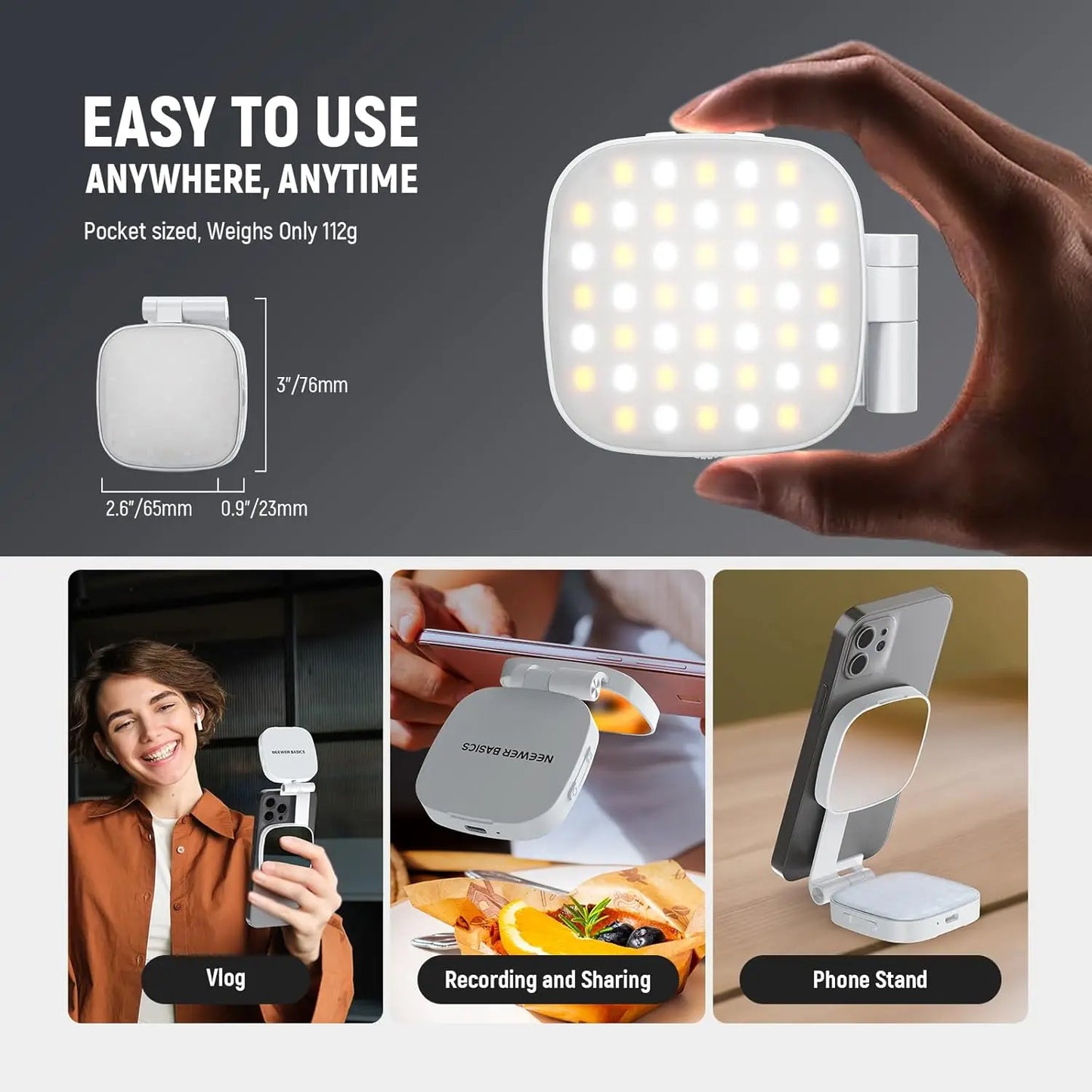 MagSafe Ring Light for iPhone - Magnetic Selfie Light with Mirror & Stand for Photos & Video