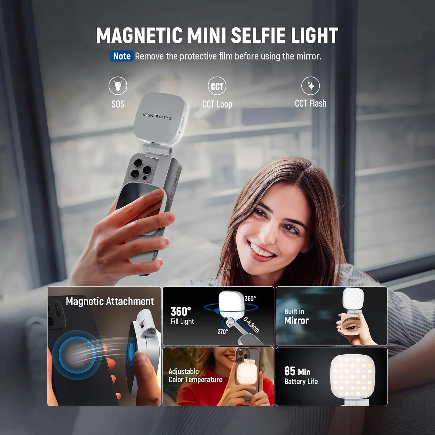 MagSafe Ring Light for iPhone - Magnetic Selfie Light with Mirror & Stand for Photos & Video