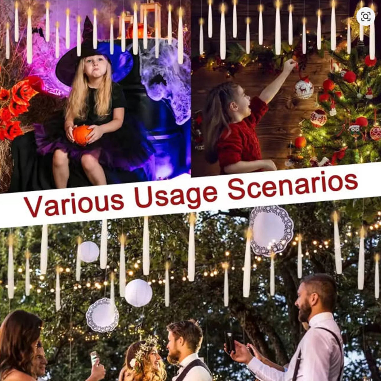 Flameless LED Candles with Remote Wand - 12 Floating Candles with Warm Flickering Light