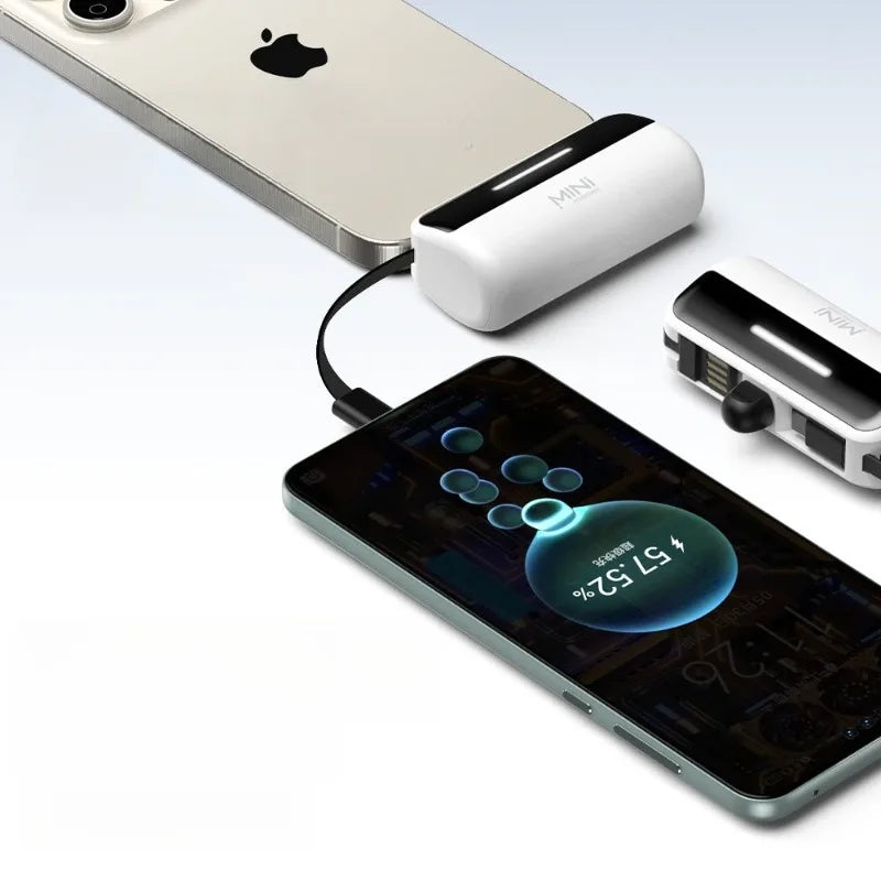 5000mAh Fast Charging Power Bank - Portable Charger with Built-In USB-C Cable for All Phones