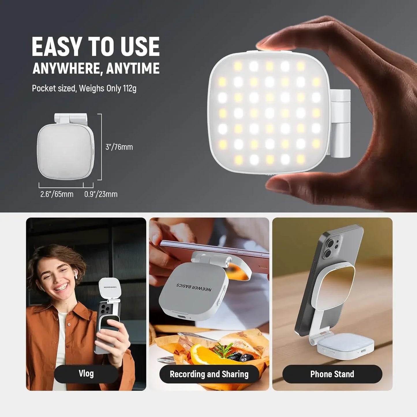 MagSafe Ring Light for iPhone - Magnetic Selfie Light with Mirror & Stand for Photos & Video