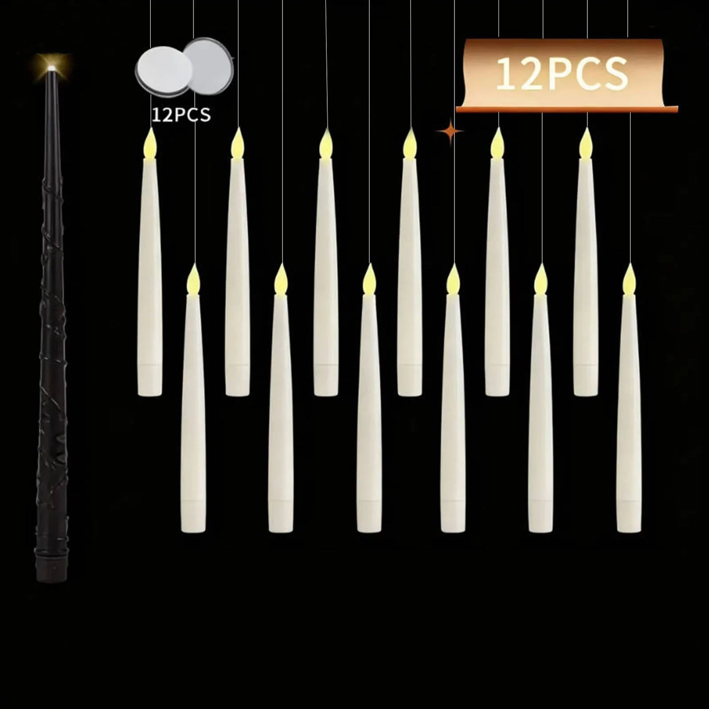 Flameless LED Candles with Remote Wand - 12 Floating Candles with Warm Flickering Light