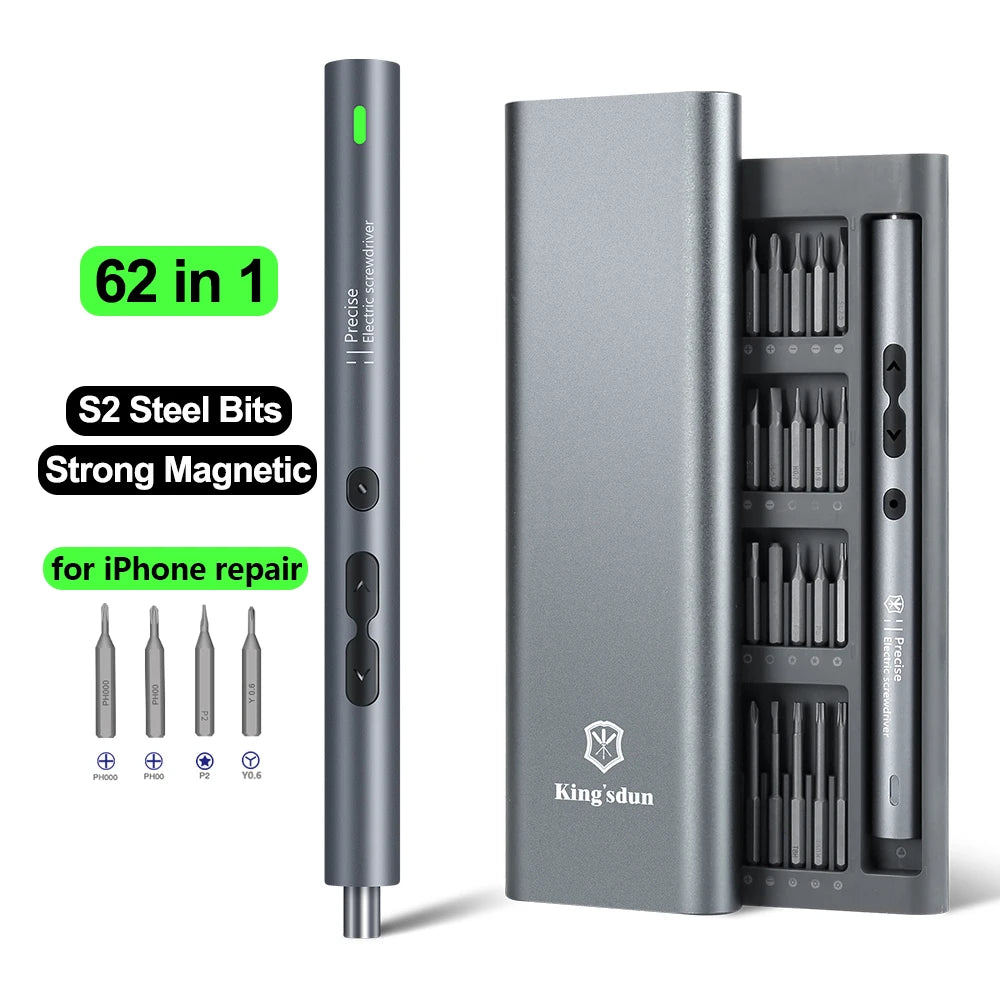 Professional 62-in-1 Electric Screwdriver Kit - Cordless Precision Tool for Electronics Repair