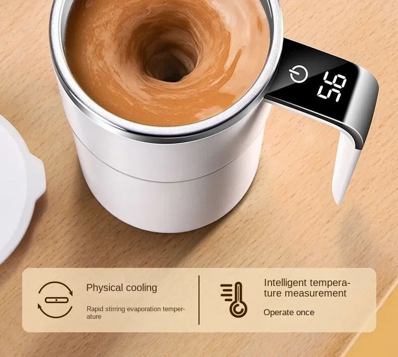 Self-Stirring Coffee Mug with Temperature Display - Auto-Mix Smart Cup Keeps Drinks Perfect