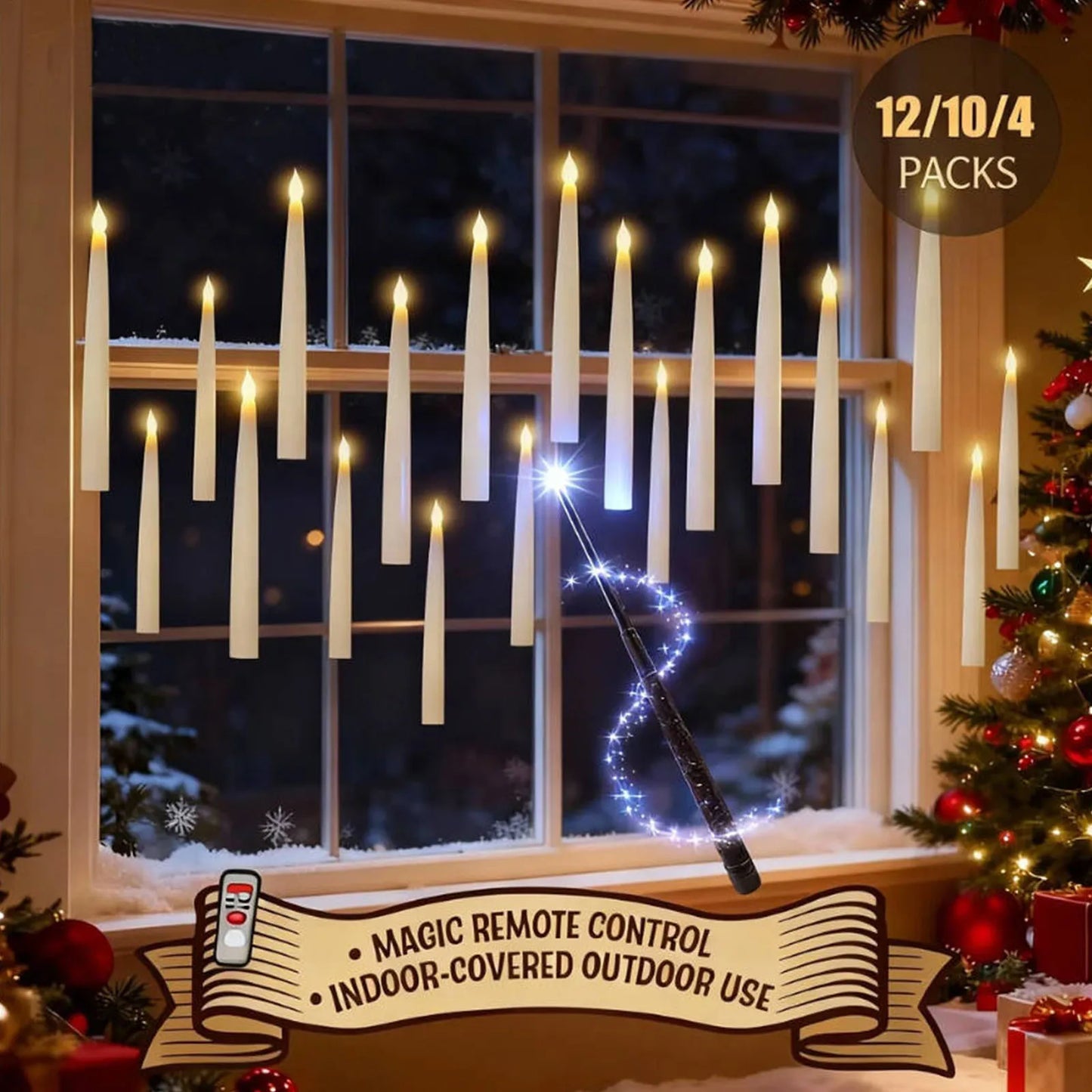 Flameless LED Candles with Remote Wand - 12 Floating Candles with Warm Flickering Light