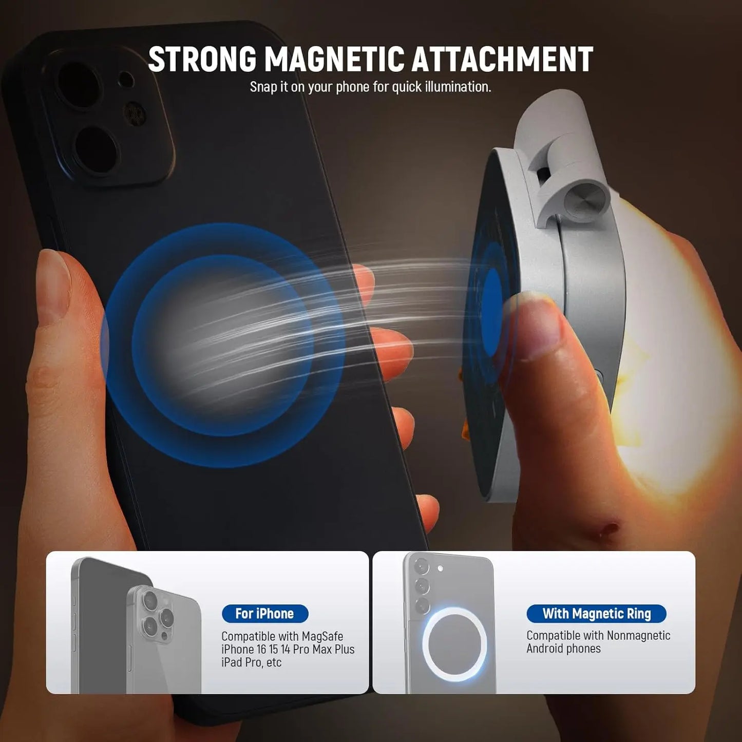 MagSafe Ring Light for iPhone - Magnetic Selfie Light with Mirror & Stand for Photos & Video