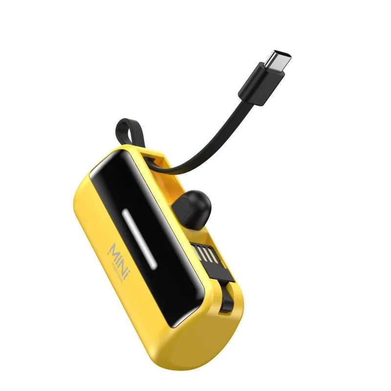 5000mAh Fast Charging Power Bank - Portable Charger with Built-In USB-C Cable for All Phones