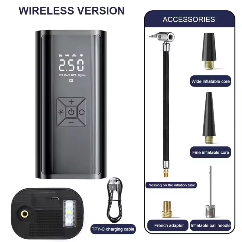 Cordless Air Pump 150 PSI - Portable Tire Inflator for Car, Bike & Sports Equipment